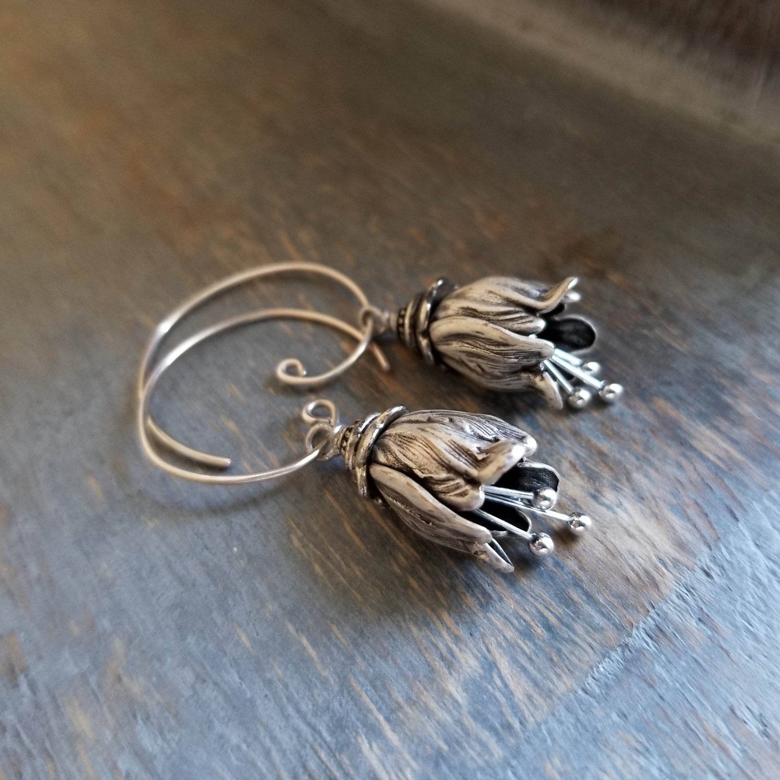 Vintage Sterling silver popular blossom bells dangle earrings